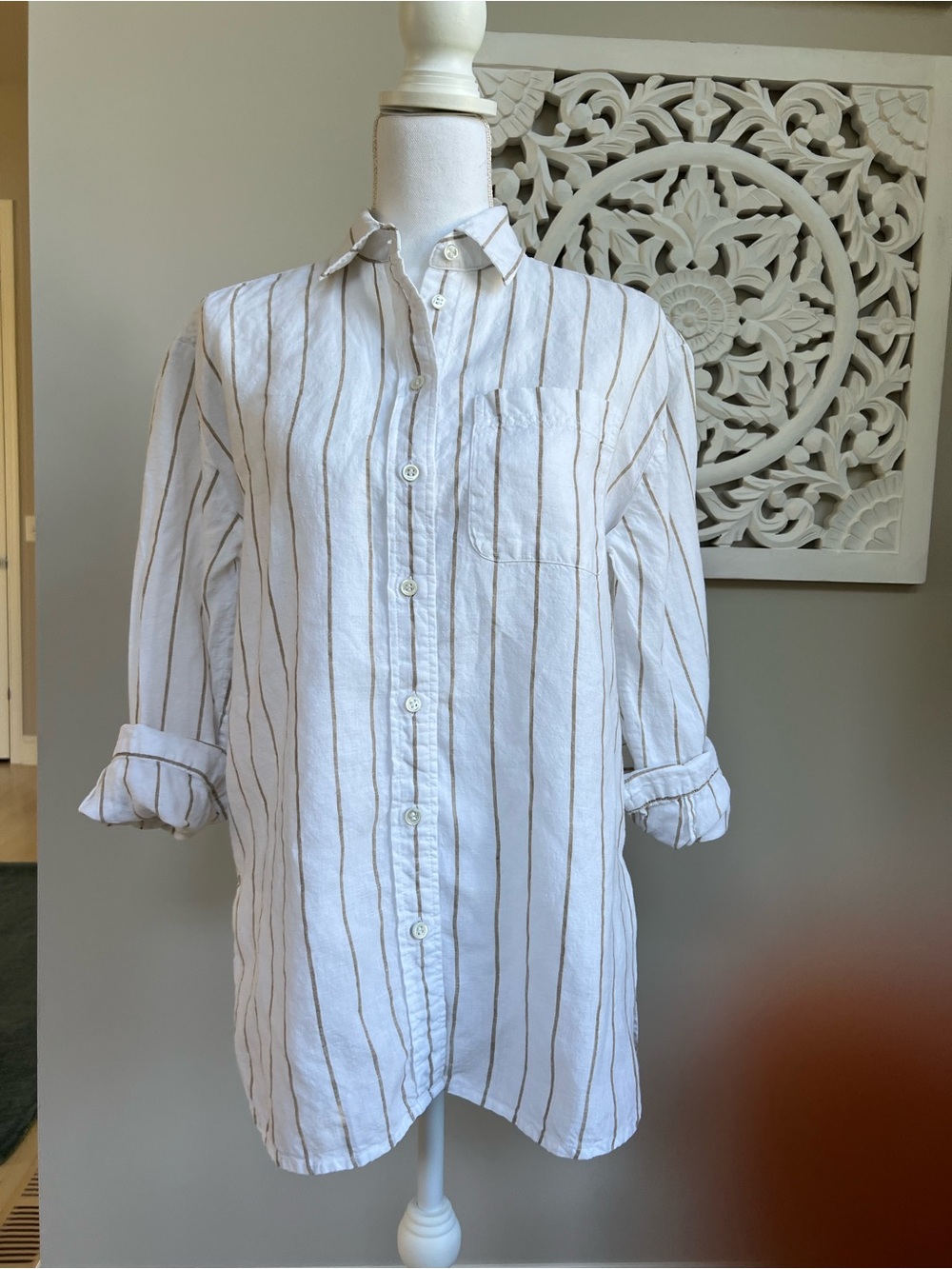 Banana Republic White Shirt with Brown Stripes - Woman’s Casual Button-Down